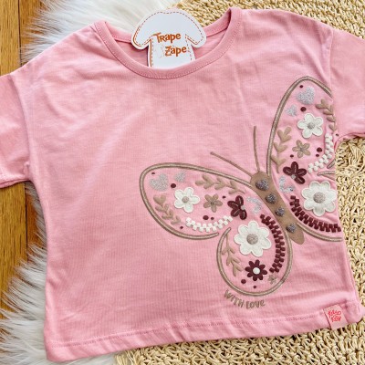 Conj. Blusa Borboleta e Short em Moletinho - Rose e Areia